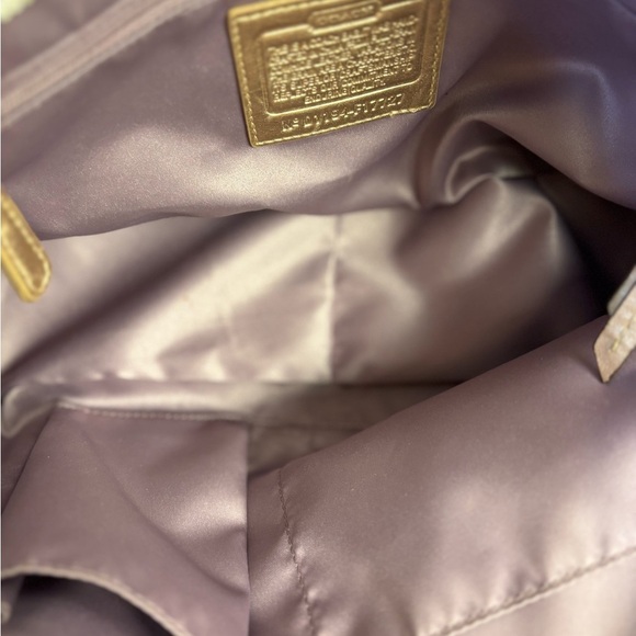 Coach Metallic Gold East West Embossed Signature Leather Tote Bag - Picture 7 of 8